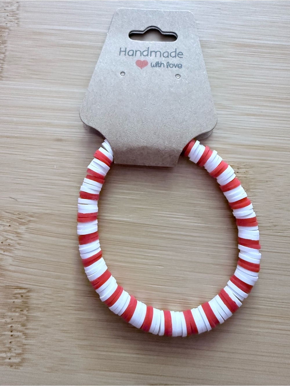 ‼️2/$10‼️Handmade Red and White Bead Stretch Bracelet